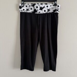 Victoria's Secret PINK Yoga Foldover Cropped Pants Black Rhinestone Sz Large Y2K